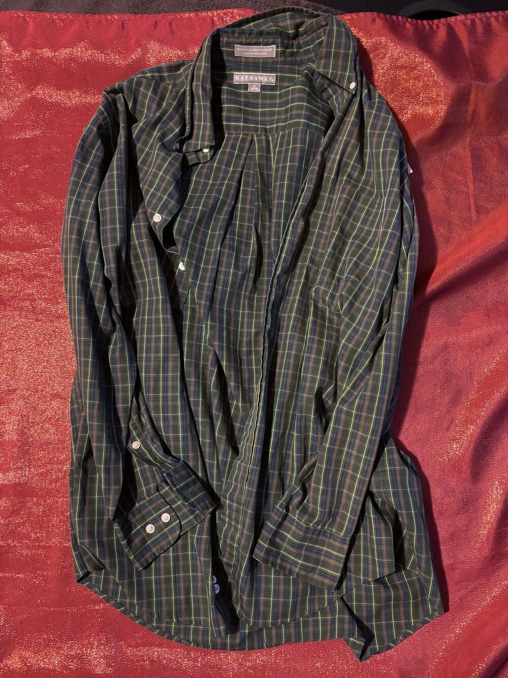Hathaway Dress Shirt Mens 16 32/33 Long Sleeve Plaid Button Down Classic Green